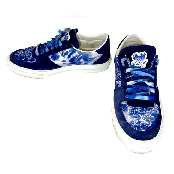LOUIS VUITTON OLLIE RICHELIEU LOW TRAINERS IN BANDANA BLUE/WHITE
